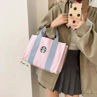 พร้อมส่ง กระเป๋า  Starbucks pink💓💗☀️กระเป๋าผ้าสีชมพู Starbucks เนื้อผ้าแคนวาส สินค้าน่ารักมากกกกกกก