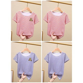 *พร้อมส่ง*Babykidsเสื้อยืดเด็กคอตตอน100%ลายทางพิมพ์ลาย