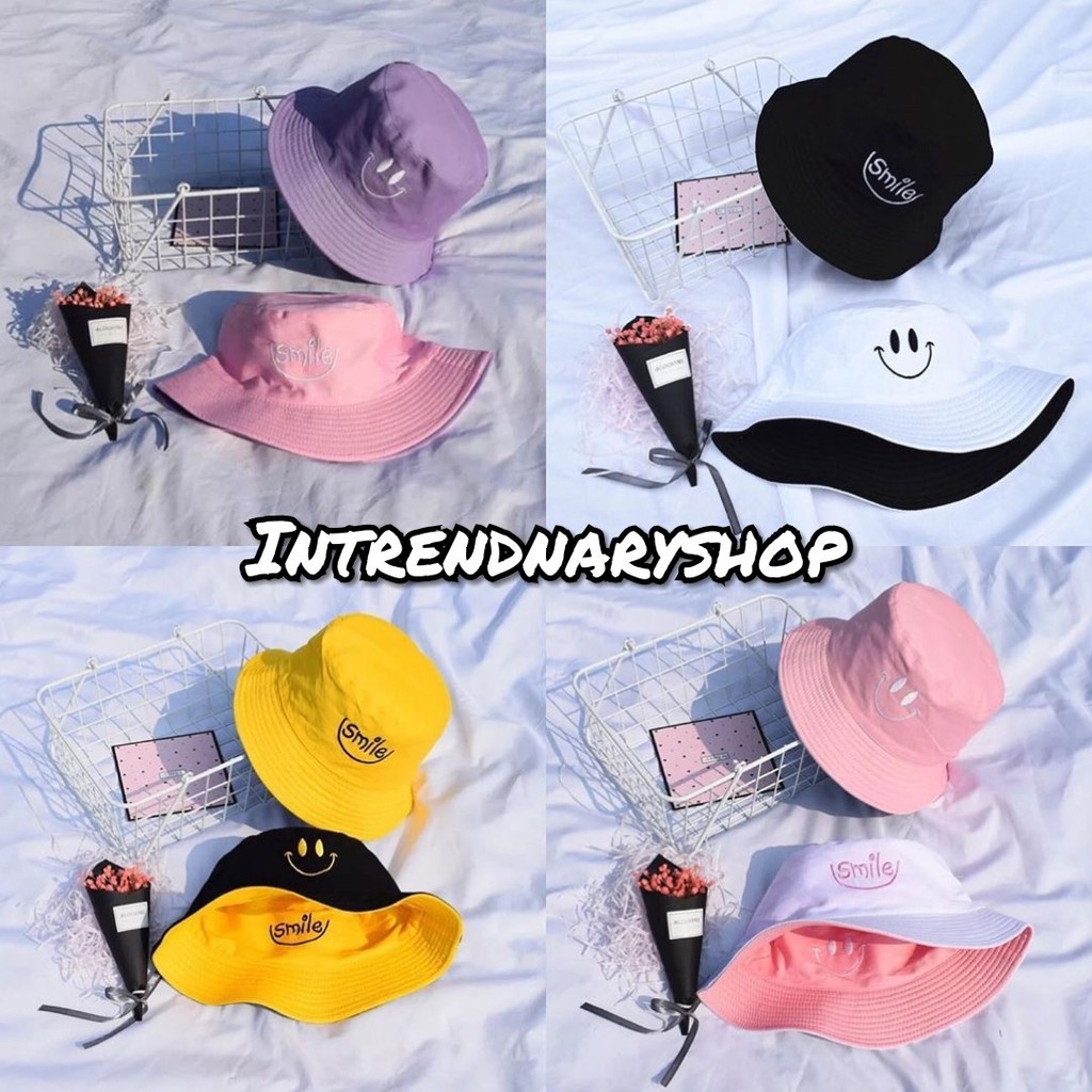Bucket Smile หมวกบั กเก็ต ยิ้ม ใส่ได้ 2ด้าน | Shopee Thailand
