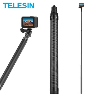 Telesin ไม้เซลฟี่ แบบคาร์บอนไฟเบอร์ สกรู 1/4 สำหรับกล้องแอกชัน GoPro Hero 10 9 8 7 Insta360 Osmo ขนาด 116 ซม.