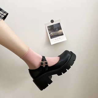 รองเท้าส้นสูงไซส์ใหญ่ ฤดูร้อนหนาที่มีหนาด้านล่างรองเท้าหนังขนาดเล็กหญิงอังกฤษลมญี่ปุ่น JK เครื่องแบบรองเท้าย้อนยุคโลลิต้