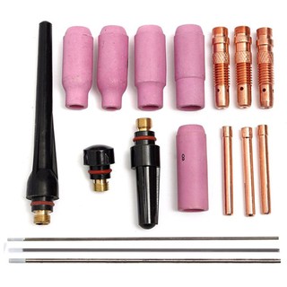 17Pcs Welders Welding Torch Tig Cup Collet Body Nozzle Kit Tungsten Electrode For Wp-