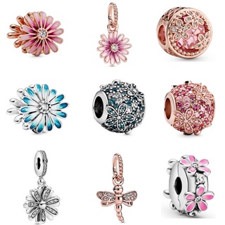 Pandora จี้เงินแท้ 925 รูปดอกเดซี่ สีชมพู ของขวัญวันเกิด สําหรับสุภาพสตรี p825