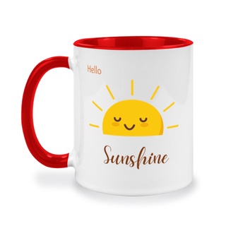 แก้วเซรามิค, แก้วกาแฟเซรามิคแบบทูโทน สกรีนข้อความ..Hello sunshine..,ข้อความน่ารักๆๆ, ของขวัญ ของที่ระลึก