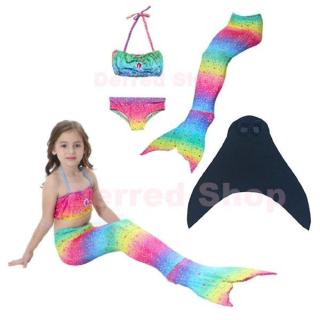 น่ารัก ชุดนางเงือก ชุดว่ายน้ำเด็กผู้หญิง หางนางเงือก Kids Girls Bikini Mermaid รุ่น Super Dot + ตีนกบ (สีรุ้ง)