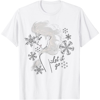 เสื้อยืดสีขาวเสื้อยืดแขนสั้นลําลอง ผ้าฝ้าย พิมพ์ลาย Disney Frozen Elsa Let It Go Profile Sketch แฟชั่นสําหรับผู้ชายS-4XL