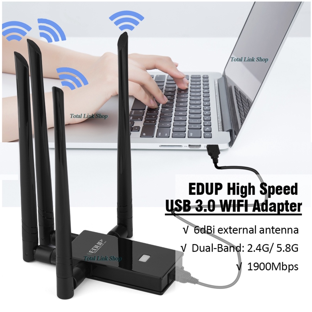 แรง-1900mbps-ตัวรับ-ตัวส่ง-สัญญาณ-wifi-usb-3-0-2-4ghz-5-8ghz-edup-dual-band-อะแดปเตอร์ไร้สาย-edup-4-เสา-1900