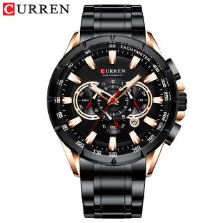 CURREN New Causal Sport Chronograph Mens Watch Stainless Steel Band Wristwatch Big Dial Quartz Watches with Luminous Po