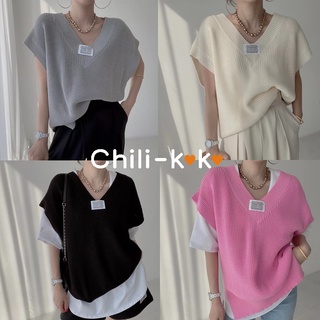 Chili_k❤️k❤️🔥พร้อมส่ง เสื้อไหมพรมคอวี ทรงหลวมสีสด ใส่ได้ทุกโอกาส ใส่สบายมาก#5981