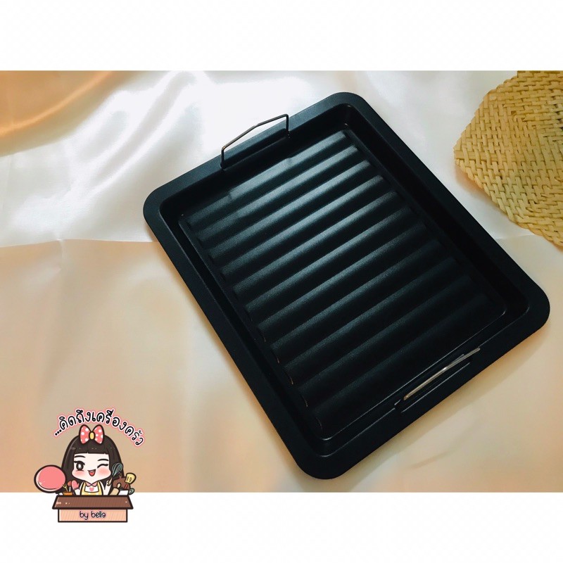 กระทะเหลี่ยมปิ้งย่างบาร์บีคิว-กระทะเคลือบ-non-stick-ใช้กับเตาแก็ส-เตาถ่าน-เตาไฟฟ้าได้-ไม่ติดกระทะ