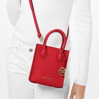 (ผ่อน0%) กระเป๋าสะพายข้าง MICHAEL Michael Kors Mercer Extra Small Pebbled Leather Crossbody Bag 35S1GM9T0L หนังแท้สีแดง