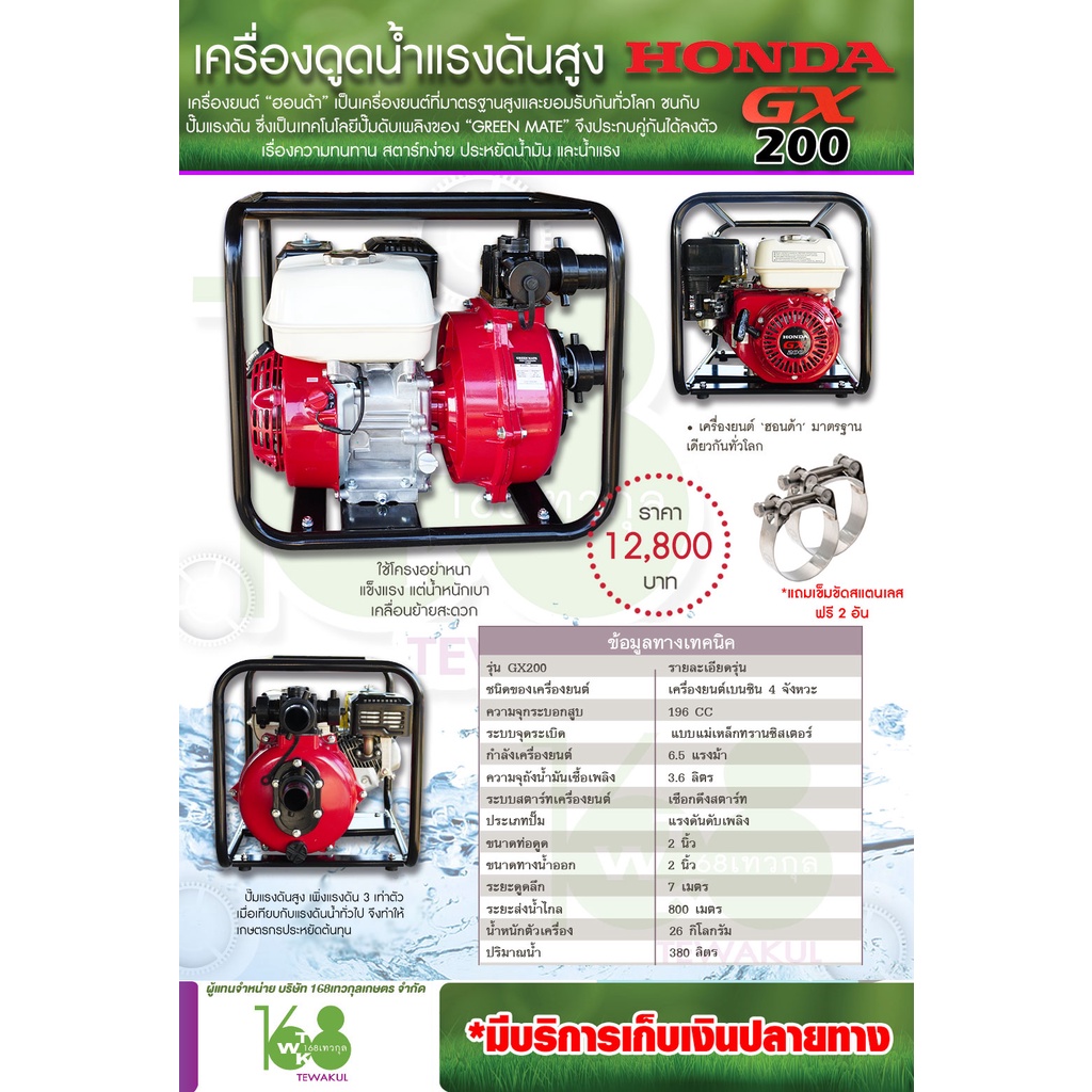 เครื่องสูบน้ำแรงดันสูง-honda-gx-200ชนปั๊มแรงดันสูง-green-mate