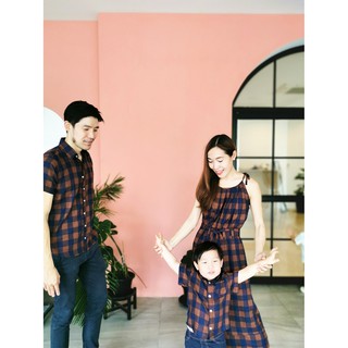 Tartan Collection เสื้อเชิ้ตเด็กแขนสั้น ผ้าลายสก๊อตสีน้ำตาล​ สไตล์เกาหลี​