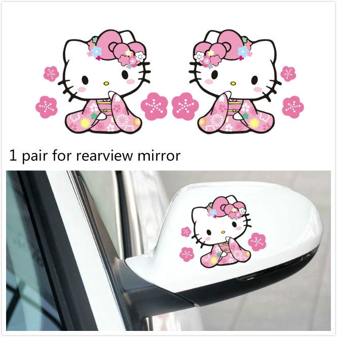 สติกเกอร์ติดกระจกมองข้าง-ลาย-hello-kitty-สําหรับรถยนต์-รถจักรยานยนต์-1-คู่