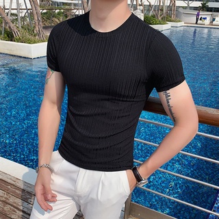 ◊❣Summer light luxury business casual slim knit short-sleeved polo shirt male Britishtrend brand slim lapel solid color