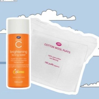 แพ็คคู่ พร้อมใช้ (โทนเนอร์+สำลี160แผ่น) Boots Vitamin C วิตามินซีโทเนอร์เช็ดหน้าผิวสะอาด Tooner Vitamin C Boots