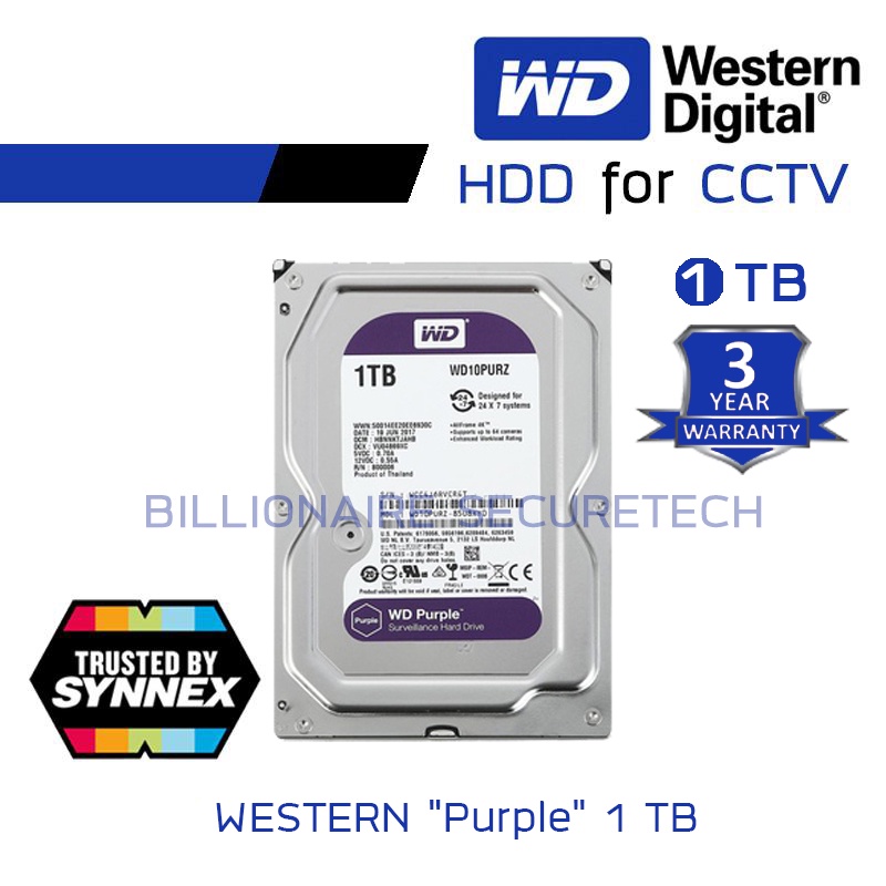 WD Purple 1 / 2 / 4 / 6 TB 3.5" Harddisk for CCTV ( สีม่วง ) WD10PURZ ...