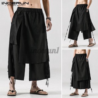 INCERUN Mens Fashion Asymmetric Loose Elastic Waist Harem Pants