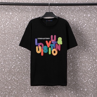 [S-5XL]เสื้อยืดแขนสั้นลําลอง ผ้าฝ้าย ทรงหลวม พิมพ์ลายตัวอักษร LOU สีสันสดใส สไตล์คลาสสิก พลัสไซซ์ แฟชั่นสําหรับผู้ชาย แล