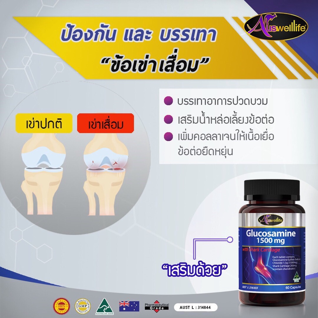 ภาพสินค้าAuswelllife Glucosamine 1500mg. โปร2แถม1 ขนาด60เม็ด จากร้าน healthy_vitamin บน Shopee ภาพที่ 3