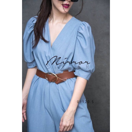 ป้าย-mirrorsister-01120-5-จัมพ์สูทกางเกง-ช่วงบนแขนพองสมอค-อกไขว้-มาพร้อมเข็มขัด