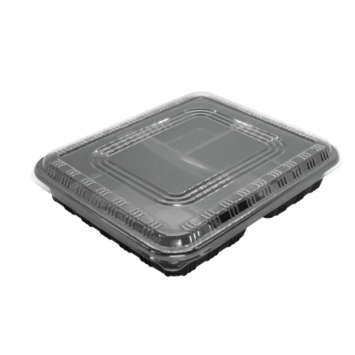 boxjourney-กล่องใส่อาหาร-3-ช่อง-สีดำ-พร้อมฝา-tb-800-3-25-ใบ-แพค