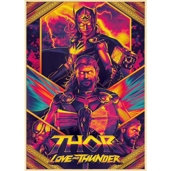 โปสเตอร์ภาพยนตร์-marvel-thor-love-and-thunder-สไตล์วินเทจ-สําหรับตกแต่งผนัง-บาร์-คาเฟ่