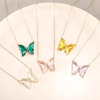 2020 New Korean Ins Net Red Clavicle Chain Super Fairy Girl Fantasy Glass Crystal Butterfly Necklace Female