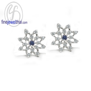 Finejewelthai-ต่างหูไพลิน-ไพลิน-ต่างหูเงินแท้-ต่างหูพลอย-ต่างหูเพชรCZ-Blue-Sapphire-Silver-Earring-Birthstone-E1094bl