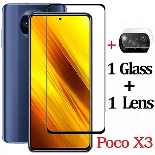 ตรงรุ่น ได้แป็นชุด 2in1 POCO X3 NFC ฟิล์มเลนส์กล้อง + ฟิล์มกระจกเต็มจอขอบดำ ฟิล์มกันกระแทก