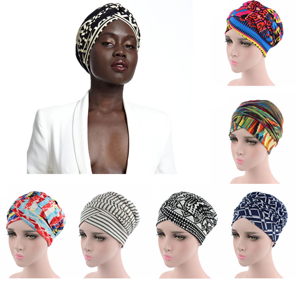 women-indian-stretchy-turban-hat-colorful-pleated-head-wrap-chemo-cancer-hat-new