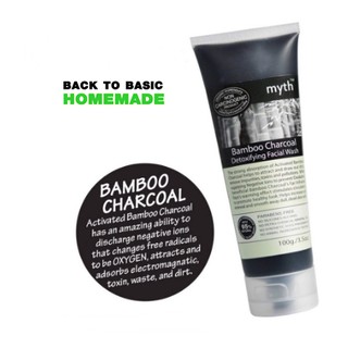 Myth เจลล้างหน้าถ่านไม้ไผ่ 100g. Bamboo Charcoal Detox Facial Wash PARABENS FREE NO SILICONES/ALCOHOL