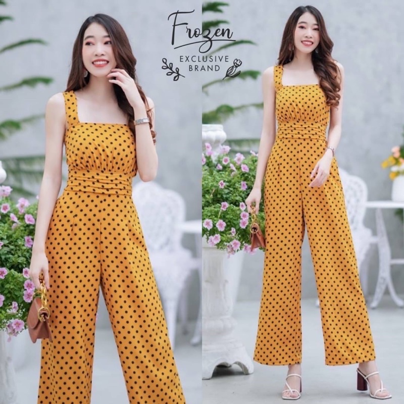 jumpsuit-จั้มสูทแขนกุด-ขายาว-สวยเก๋-จั้มเป็นงานเนื้อผ้าไหมอิตาลีพิมลายจุด