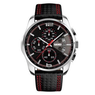 SKMEI New Fashion Men Watches Analog Quartz Wristwatches 30M Waterproof Chronograph Date Leather Band Relogio Masculino