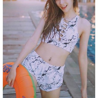 ชุดว่ายน้ำ sport shorts marble swimsuit กางเกงว่ายน้ำขาสั้นแนวสปอร์ตลายหิน​อ่อ​น​l