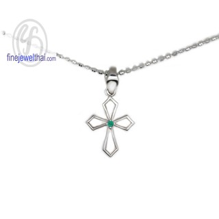 Finejewelthaiจี้มรกต-เงินแท้-จี้ไม้กางเขน-พลอยประจำเดือนเกิด-Emerald-Pendant-Silver-P1120em