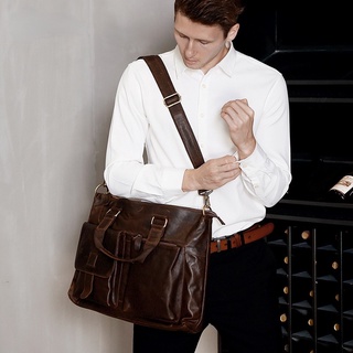 LB21 Briefcase กระเป๋าถือสะพายไหล่ ใส่เอกสาร ผู้ชาย หนังแท้ ใบใหญ่ (สีกาแฟเข้ม,สีน้ำตาลเหลือง)