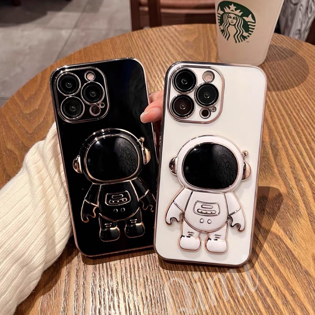 เคสกันกล้อง-ขอบทอง-พร้อมขาตั้งอวกาศ-สำหรับ-ไอโฟน-7plus-8plus-11-12-12pro-12promax-13-13pro-13promax-ไอโฟน11-13-pro-max