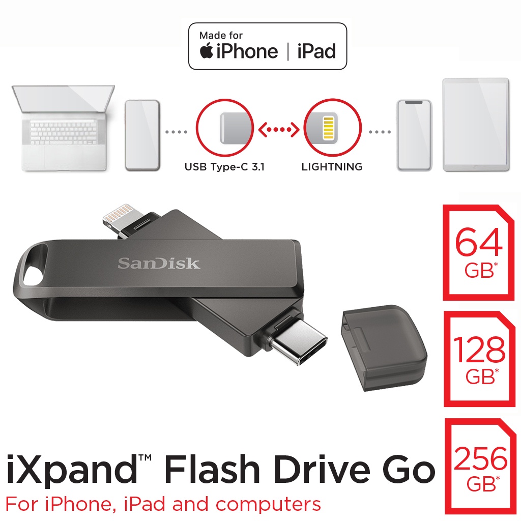 ภาพสินค้าSanDisk iXpand Flash drive 64-256GB แฟลชไดร์ฟ สำหรับ iPhone iPad ไอโฟน ไอแพด เมมโมรี่ แซนดิส สำรองข้อมูล จากร้าน sjcam_officialstore บน Shopee ภาพที่ 3