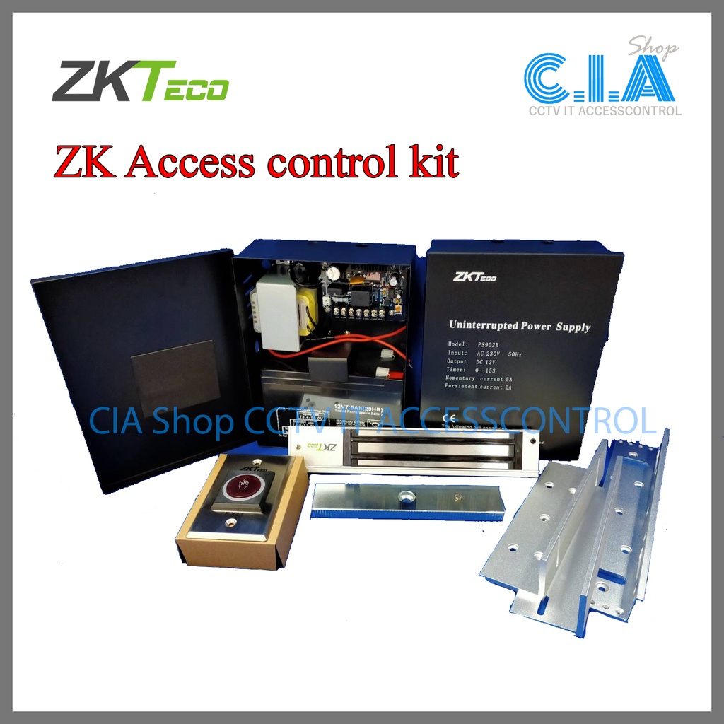 Zkteco ชุด ZK Access control KIT ประกอบด้วย (PS902B,Battery12V 7A,Lm2805,LMB280L&Z,Tleb102