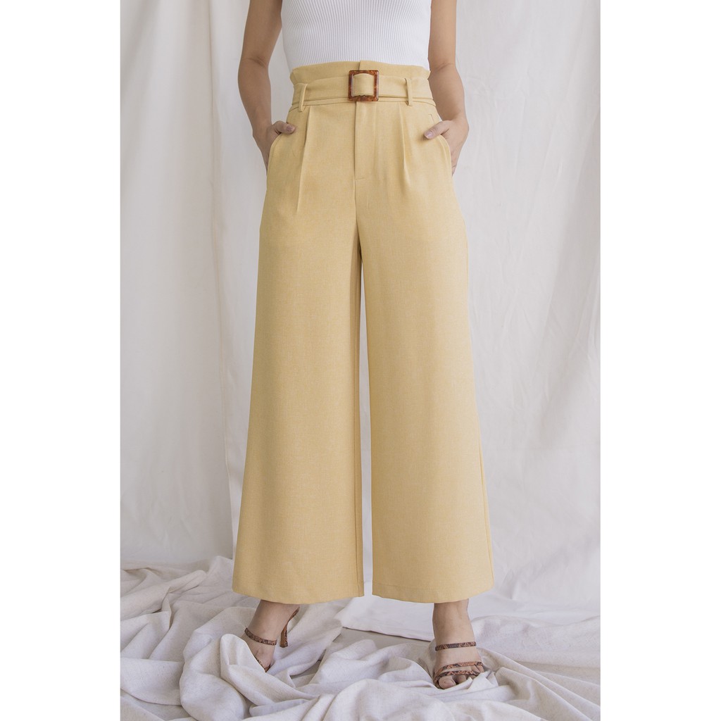 calla-creativ-กางเกงขายาว-ผู้หญิง-เข็มขัด-สีเหลือง-jenna-pants-yellow