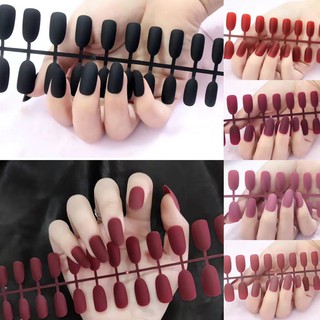 24Pcs【with glue】Fake Nails Long Round Head Matte Scrub Press On Nails Fake Nail Patches Flase Nails