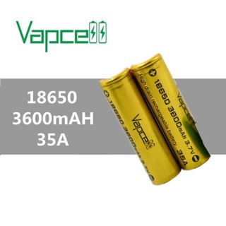 ถ่านVapcell 18650 สีทอง 3600mAh 3.7V Max Continuous Discharge 10A 2ก้อนพร้อมกระเป๋า