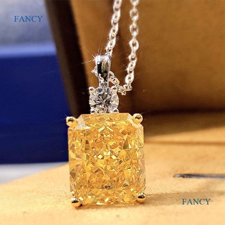 Fancy สร้อยคอ จี้ลูกบาศก์เซอร์โคเนีย ทรงสี่เหลี่ยม สีเหลือง สวยงาม เหมาะกับของขวัญ สําหรับผู้หญิง