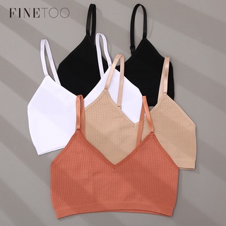 FINETOO Sexy Women Knitted Cropped Tops Bralette Sleeveless Checkered Top Tank Short Tops V-neck Push Up Bra Lingerie Underwear M-XL