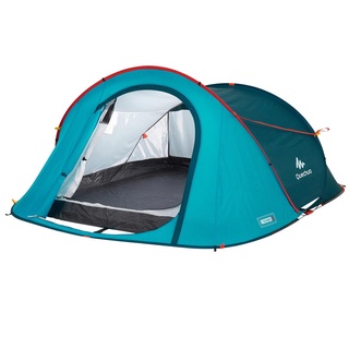 เต็นท์ เต็นท์ตั้งแคมป์ QUECHUA เต็นท์กันน้ำ เต็นท์สำหรับ 3 คนรุ่น 2 SECONDS CAMPING TENT - BLUE - 3 PEOPLE