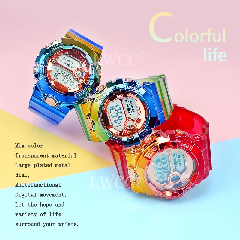 ภาพสินค้าLWCC ผู้ชายและผู้หญิงนาฬิกาสีรุ้งแฟชั่นนาฬิกาดิจิตอล จากร้าน longwanshop.th บน Shopee ภาพที่ 3