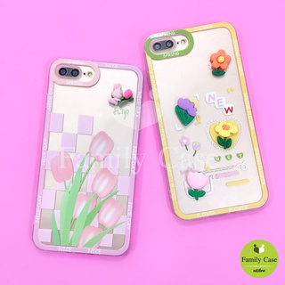 I7+/11 เคสมือถือนิ่มใสกันกล้อง ซิลิโคน TPU ติดดอกไม้สีสดใส