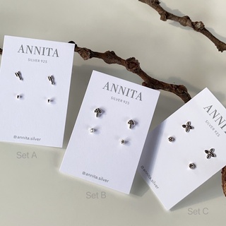 annita.silver- mini set เซ็ทต่างหูเงินแท้925 ต่างหูรมดำ ต่างหูจิ๋ว เหมาะกับคนแพ้ง่าย