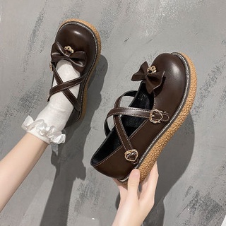 ญี่ปุ่นโลลิต้าโลลิต้ารองเท้าผู้หญิงน่ารักนุ่มน้องสาวหัวกลมโบว์ตุ๊กตาหัวใหญ่หนารองเท้านักเรียน